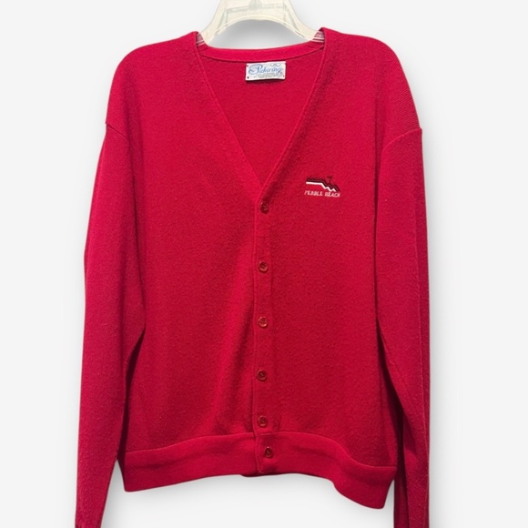 Vintage Pickering Pebble Beach Golf Embroidered Red Cardigan Sweater Sz XL - Picture 5 of 5